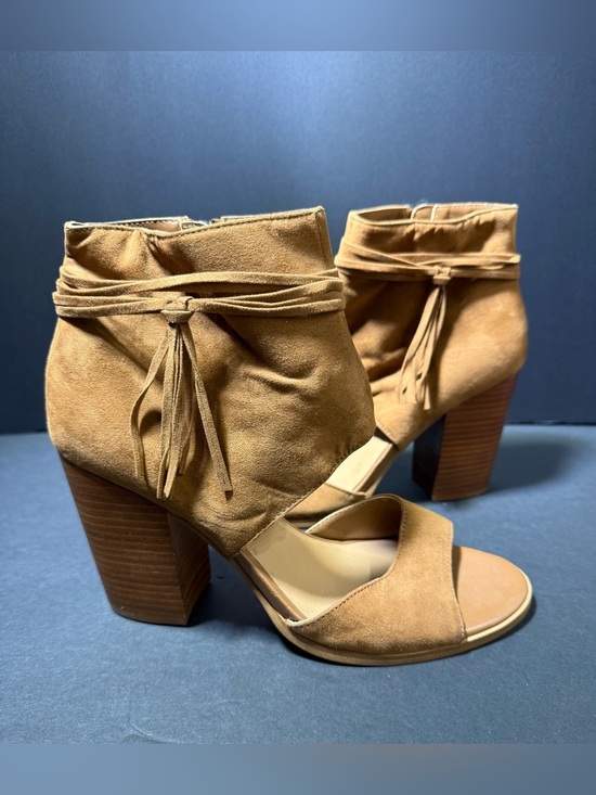 Crown Vintage Shoes - Western rodeo boho Indie festival Suede Open-Toe Ankle Wrap Block Heel Sandals